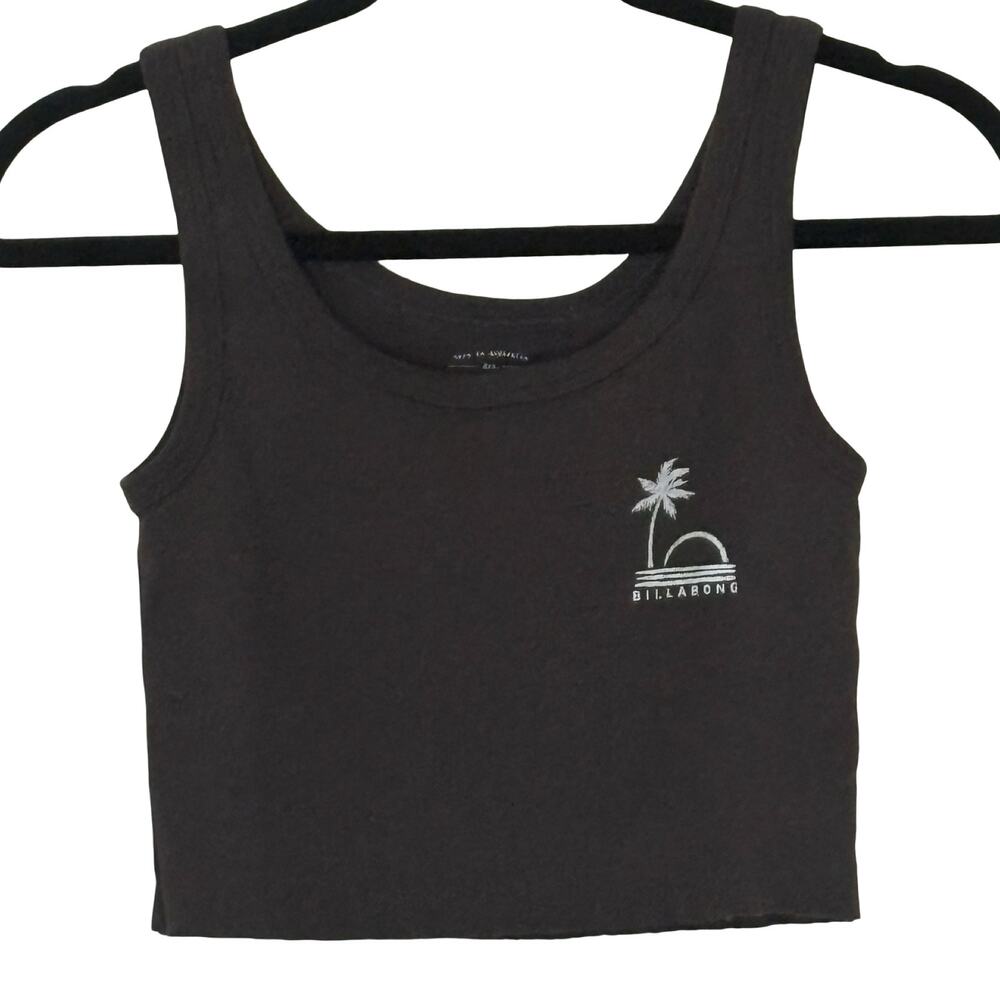 Billabong Crop Tank Top Medium Black Cotton Palm Tree Graphic Surf Beach